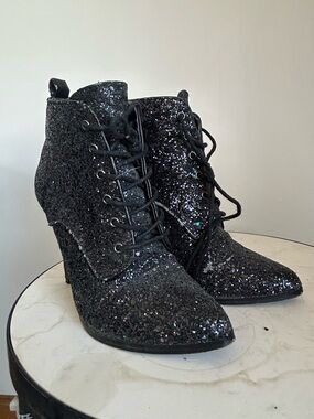 Aldo Black Glitter Lace-Up Women's Ankle Boot